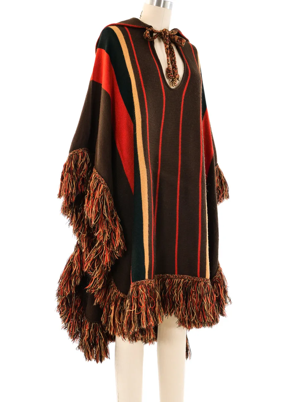 1970's Hooded Fringed Sweater Cape