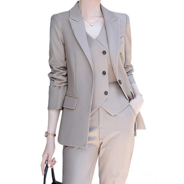 2022 Fashion New Ladies Business Solid Color Suits Trousers Waistcoat /Pink Commuter Blazers Jacket Pants Vest Set