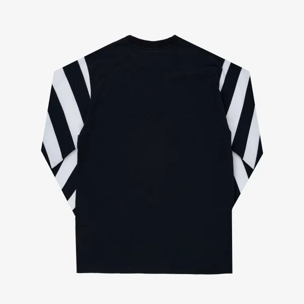 7.5oz Cotton Long-Sleeved Crew Neck Border Tee - Black Body with Striped Arms