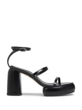 AEYDE Womens Black 1-1/2 Platform Ankle Strap Padded Peggy Round Toe Sculpted Heel Buckle Leather Heeled