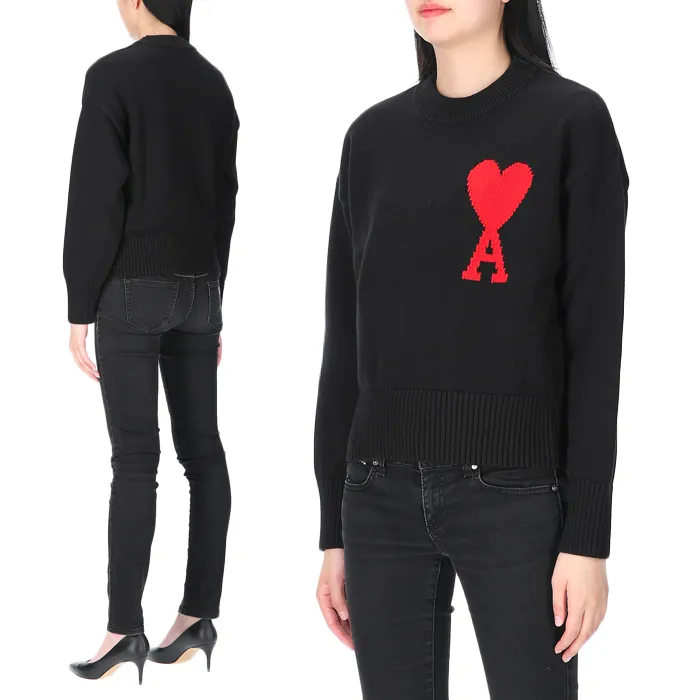 AMI PARIS  |Crew Neck Heart Unisex Wool Street Style Long Sleeves Plain