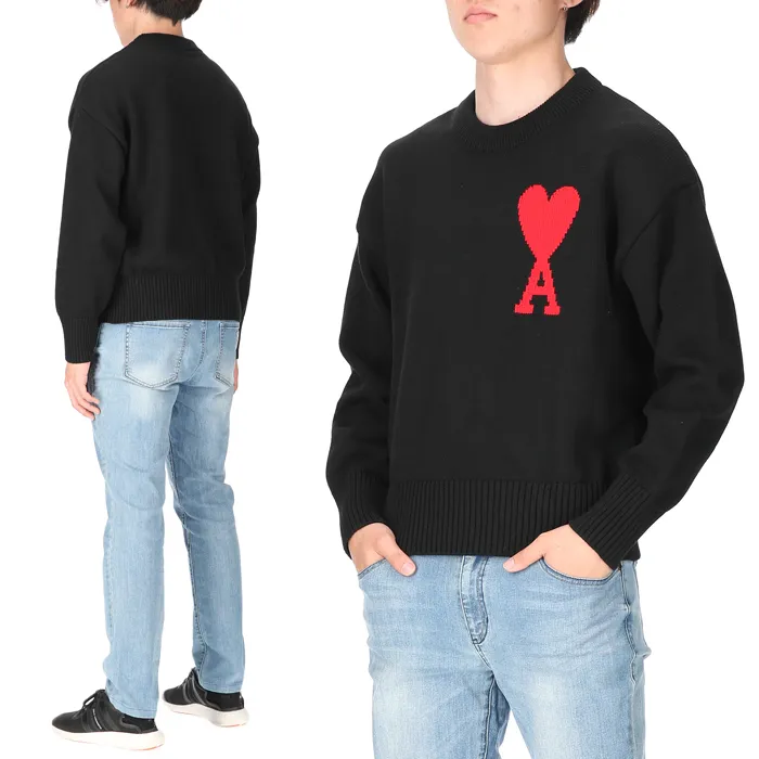 AMI PARIS  |Crew Neck Heart Unisex Wool Street Style Long Sleeves Plain