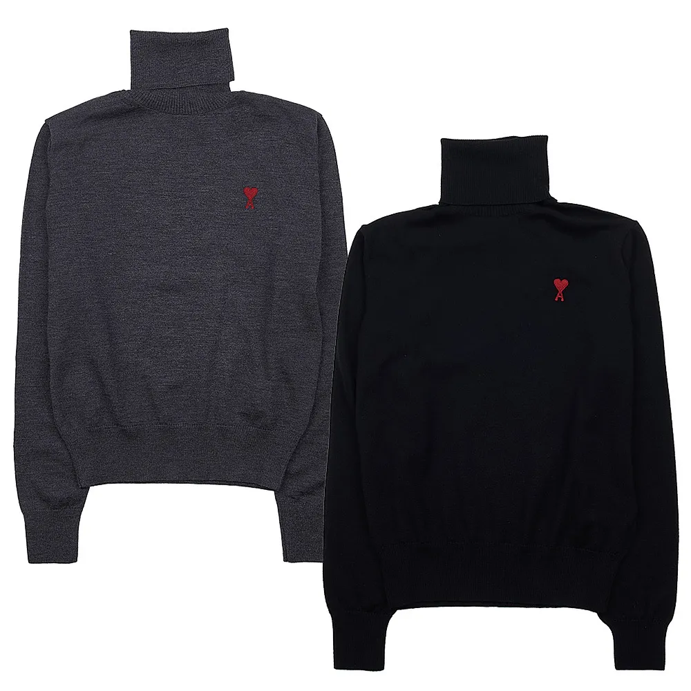 AMI PARIS  |Heart Wool Long Sleeves Plain Oversized Logo Designers