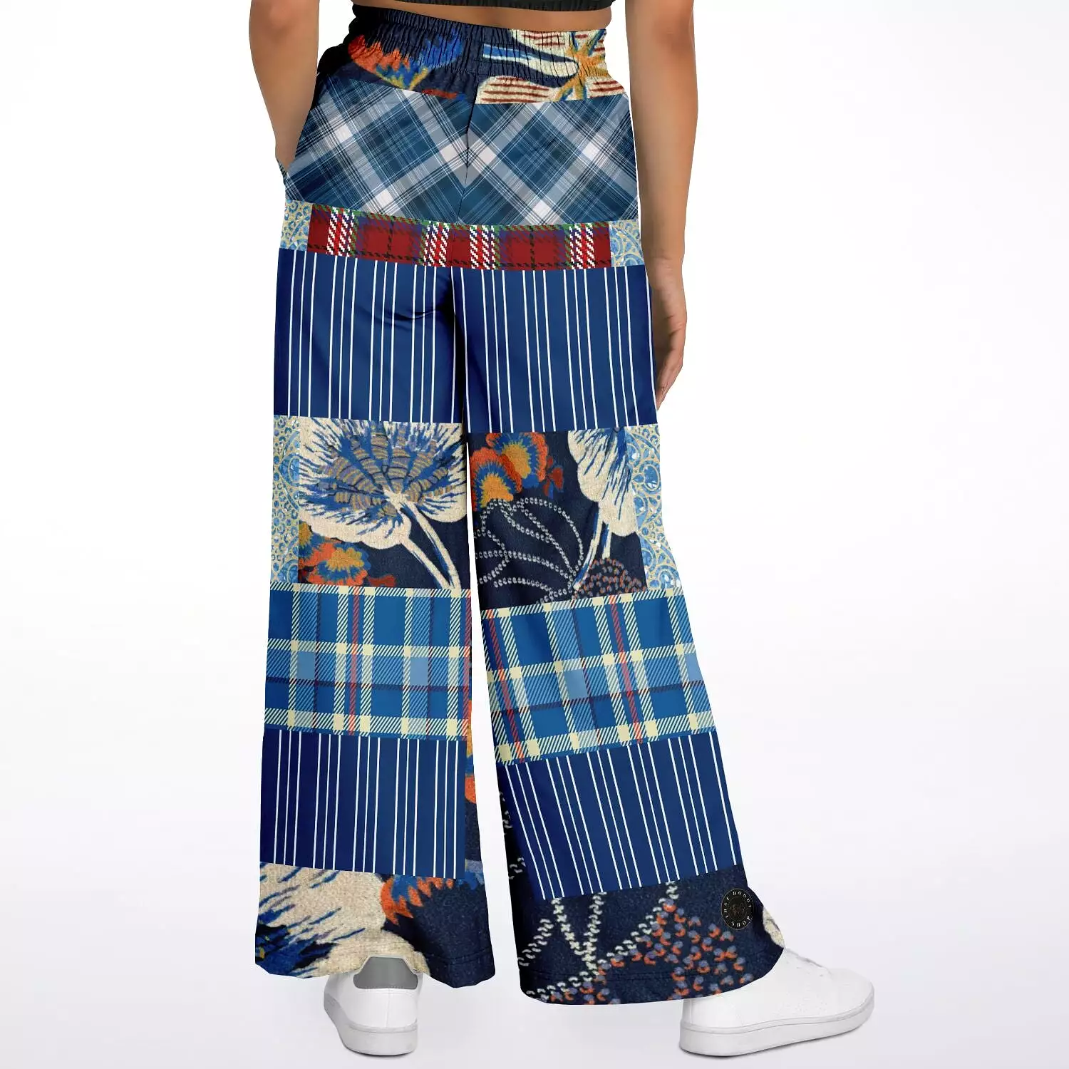 Andromeda Blue Plaid SW Patchwork Eco-Poly Stretchy Phat Bellbottoms