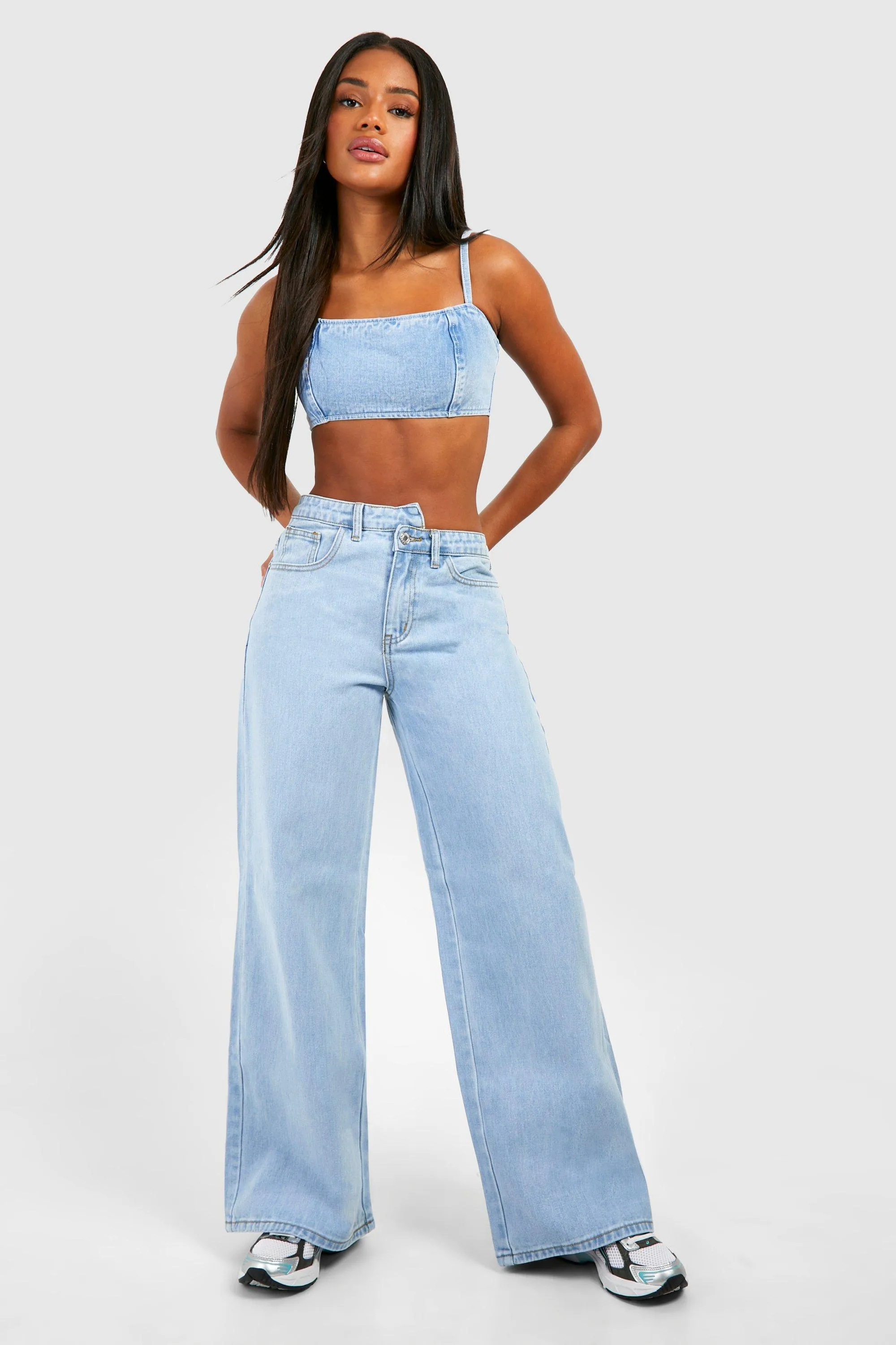 Asymmetric Waistband Wide Leg Jeans