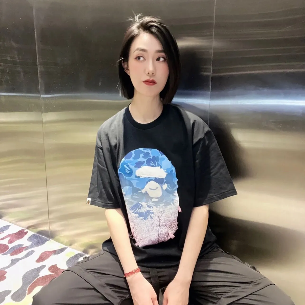 BATHING APE Sakura Photo Ape Head Tee Black (Japan Exclusive)