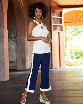 Beyond Travel Color Block Cropped Wide-Leg Pant Maritime Navy/Ivory Coast