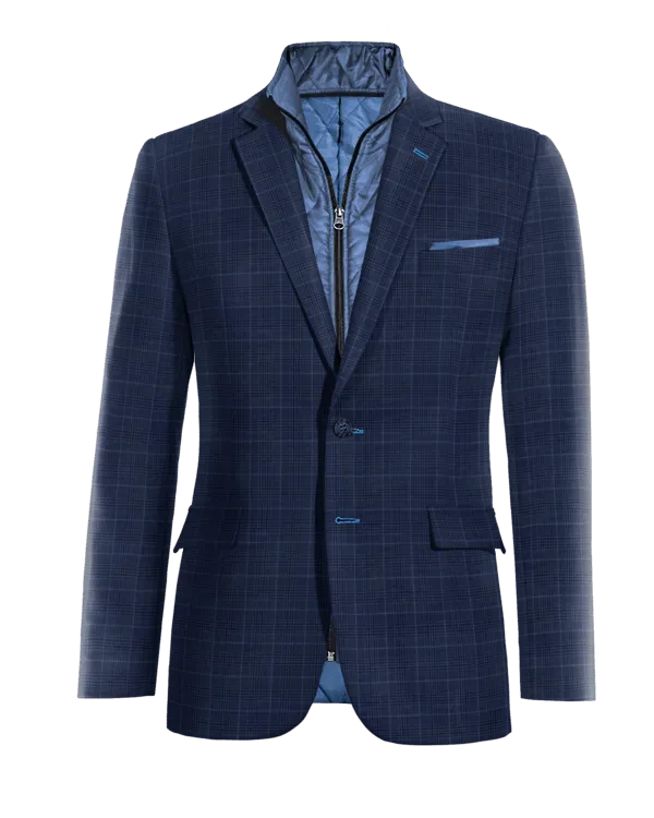  Blazer azul marino a cuadros slim fit con pieza gilet