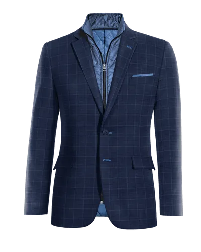  Blazer azul marino a cuadros slim fit con pieza gilet