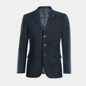  Blazer azul marino de donegal tweed slim fit de 3 botones