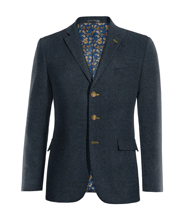  Blazer azul marino de donegal tweed slim fit de 3 botones