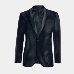  Blazer Tuxedo azul marino de terciopelo edición limitada de 1 botón