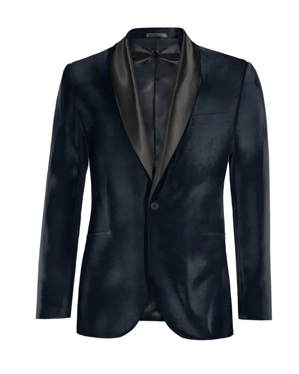  Blazer Tuxedo azul marino de terciopelo edición limitada de 1 botón