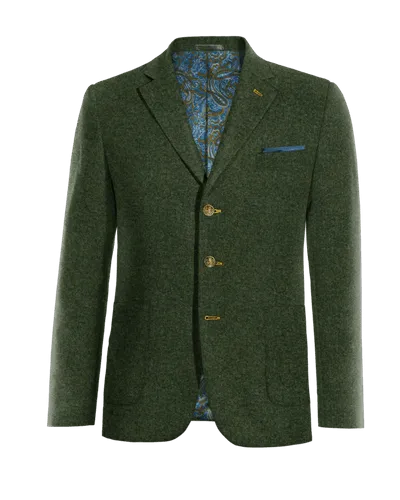  Blazer verde bosque de tweed herringbone esencial de 3 botones