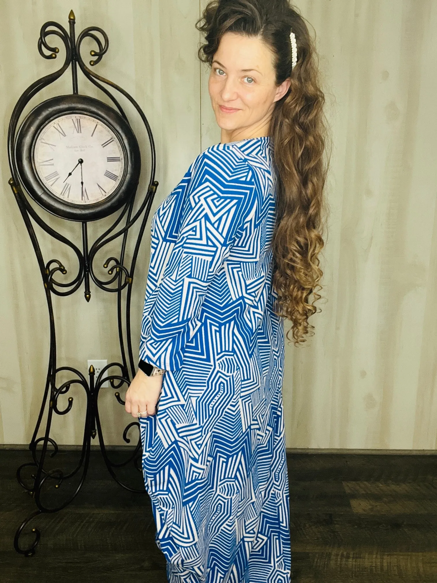 Blue Geometric Parachute Dress