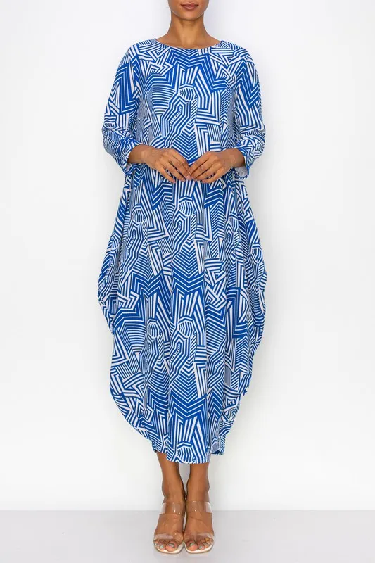 Blue Geometric Parachute Dress