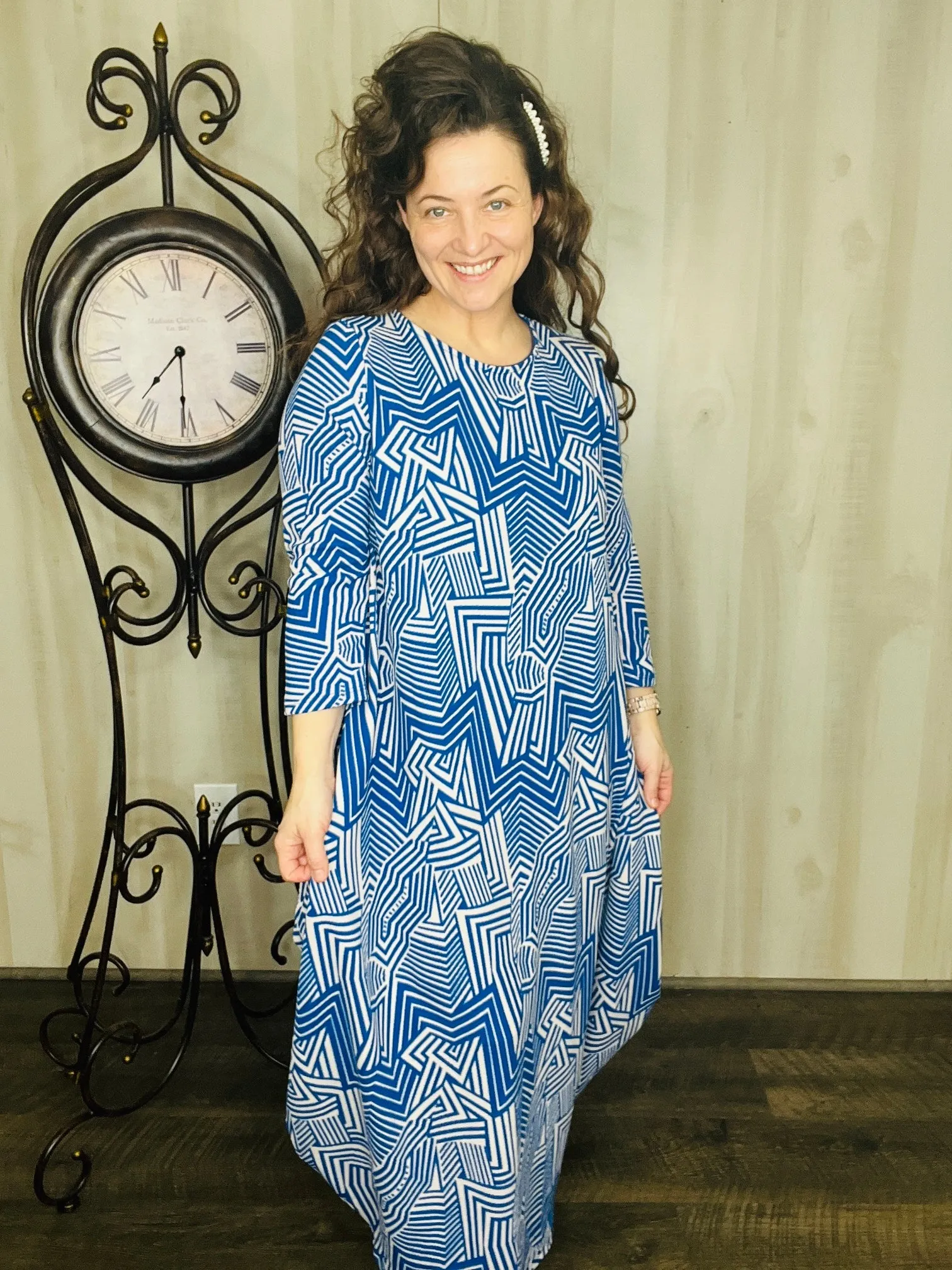 Blue Geometric Parachute Dress