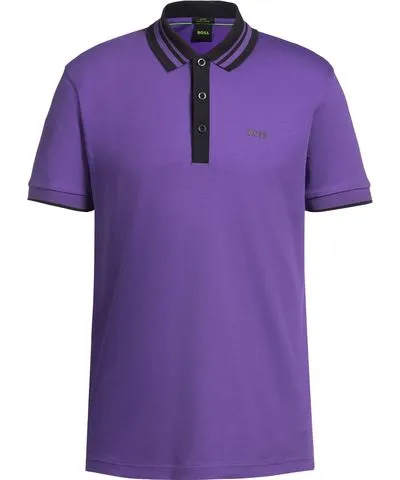 Boss Interlock-cotton polo shirt with striped collar