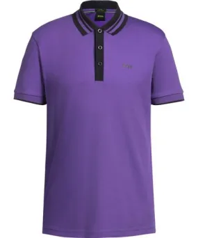 Boss Interlock-cotton polo shirt with striped collar