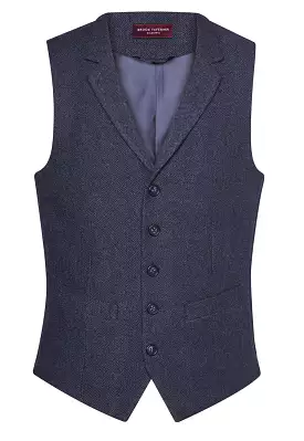 Brook Taverner Memphis Tweed Waistcoat - Navy Herringbone