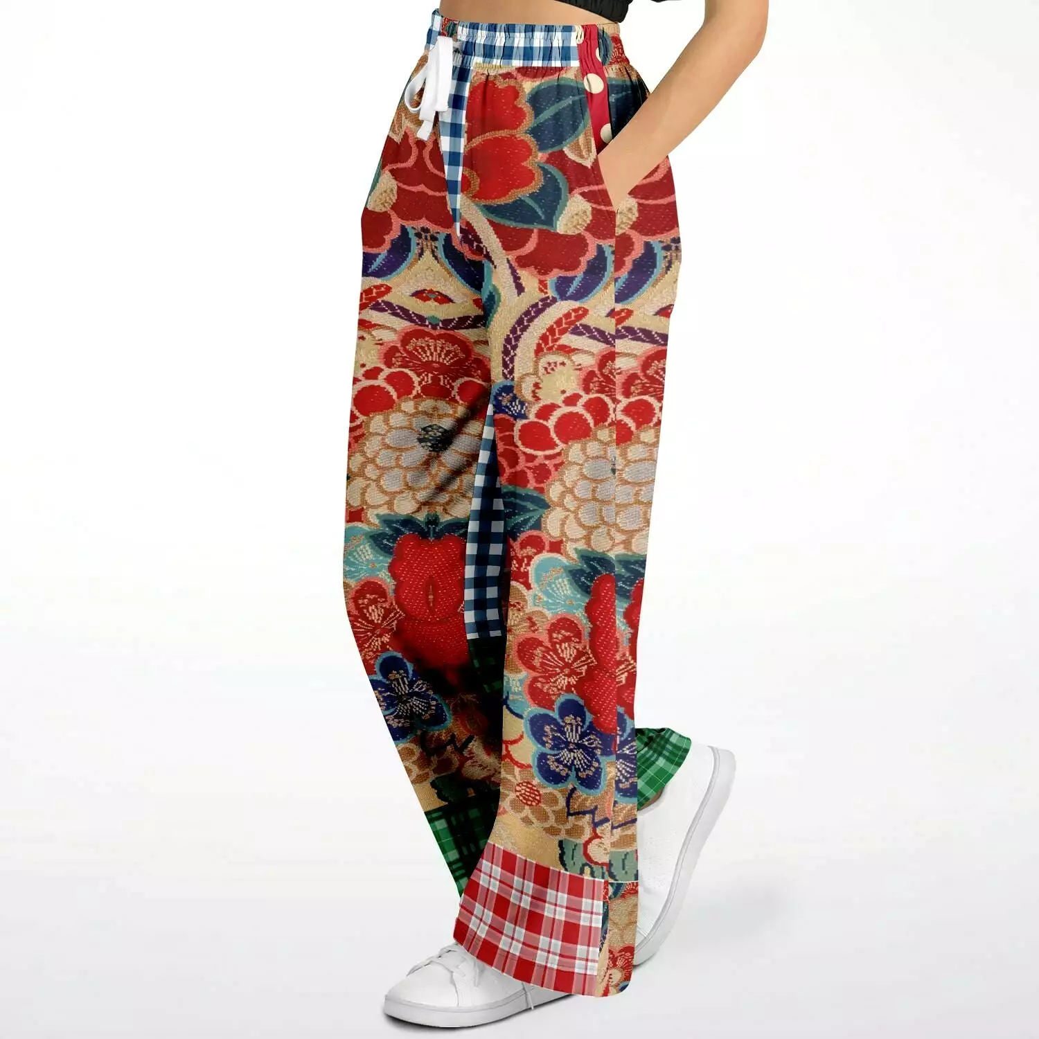 Busan Fleur Plaid Patchwork Eco-Poly Stretchy Phat Bellbottoms