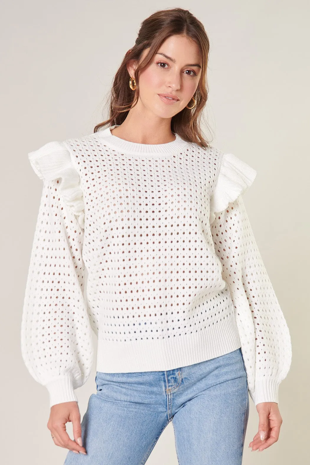 Chesapeake Pointelle Ruffle Detail Sweater