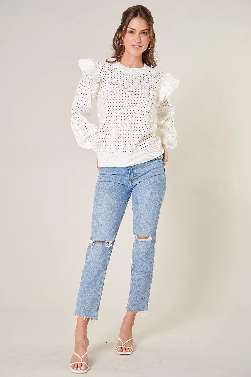 Chesapeake Pointelle Ruffle Detail Sweater