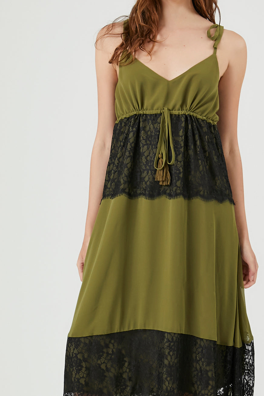 Chiffon Lace-Trim Maxi Dress