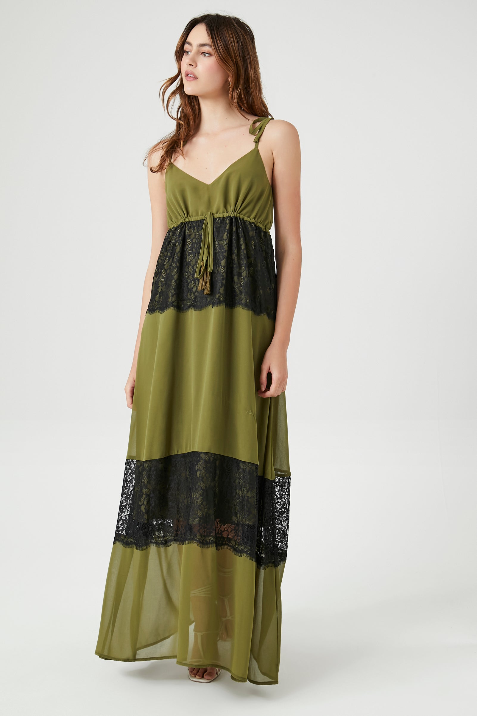 Chiffon Lace-Trim Maxi Dress