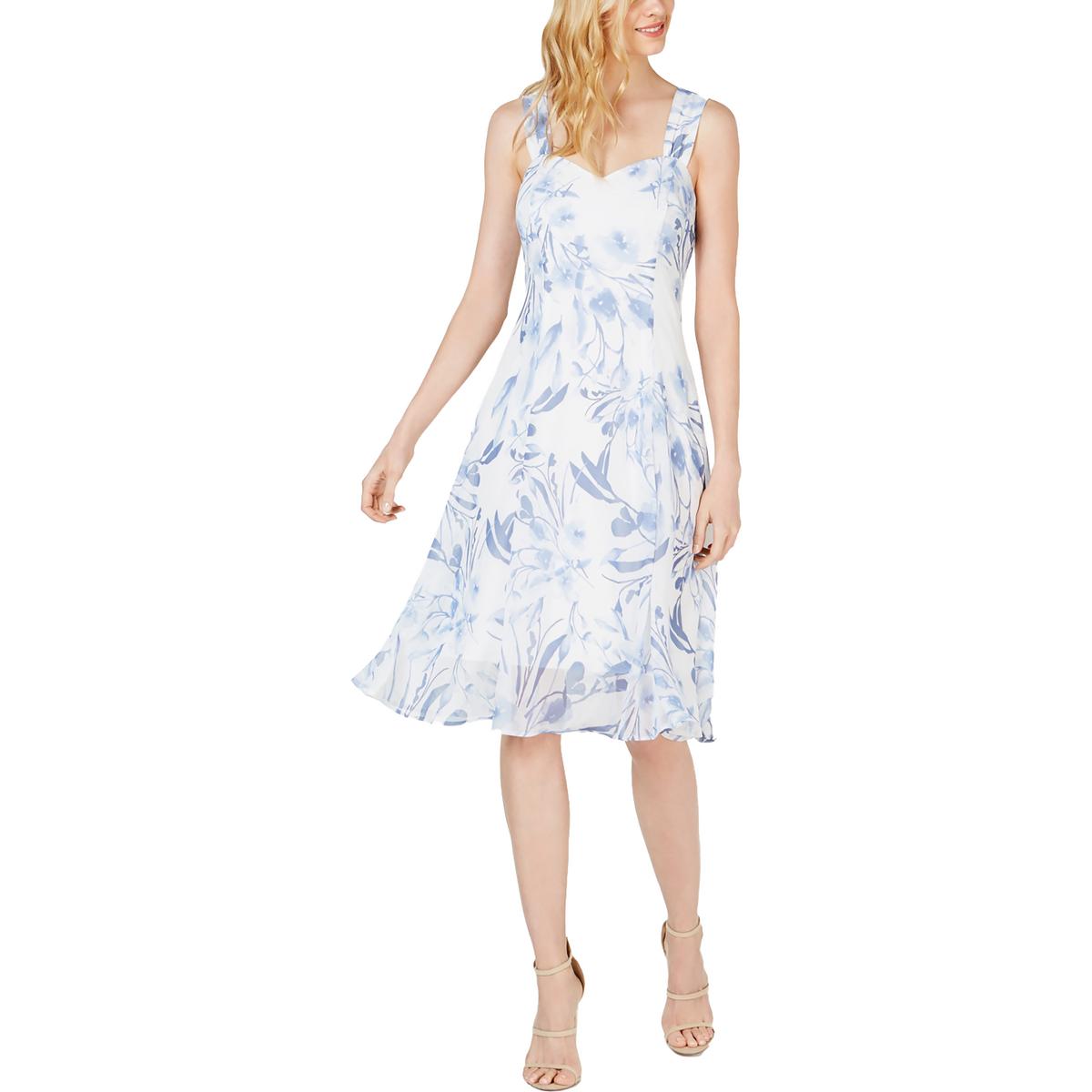 Connected Apparel Womens Petites Chiffon Floral Sheath Dress