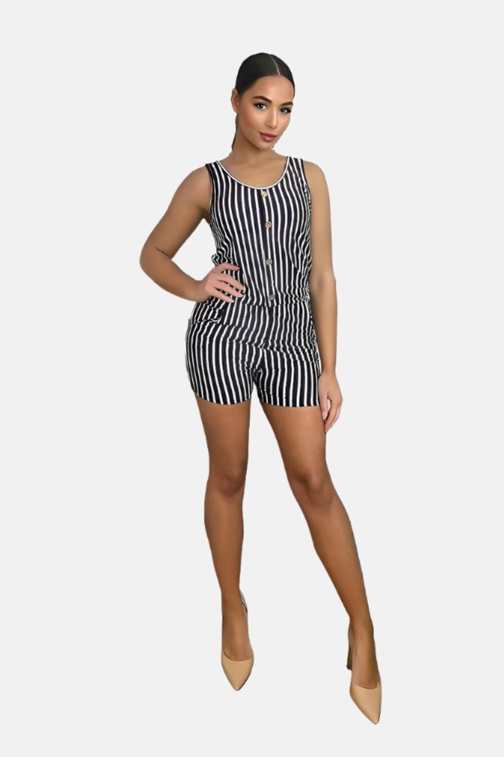 Contrast Stripe Button Detail Playsuit