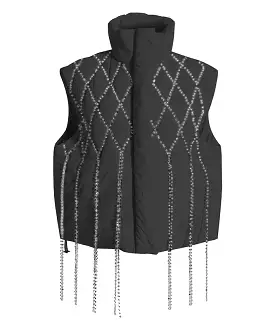 Crystallized Loose Sleeveless Waistcoat In Black