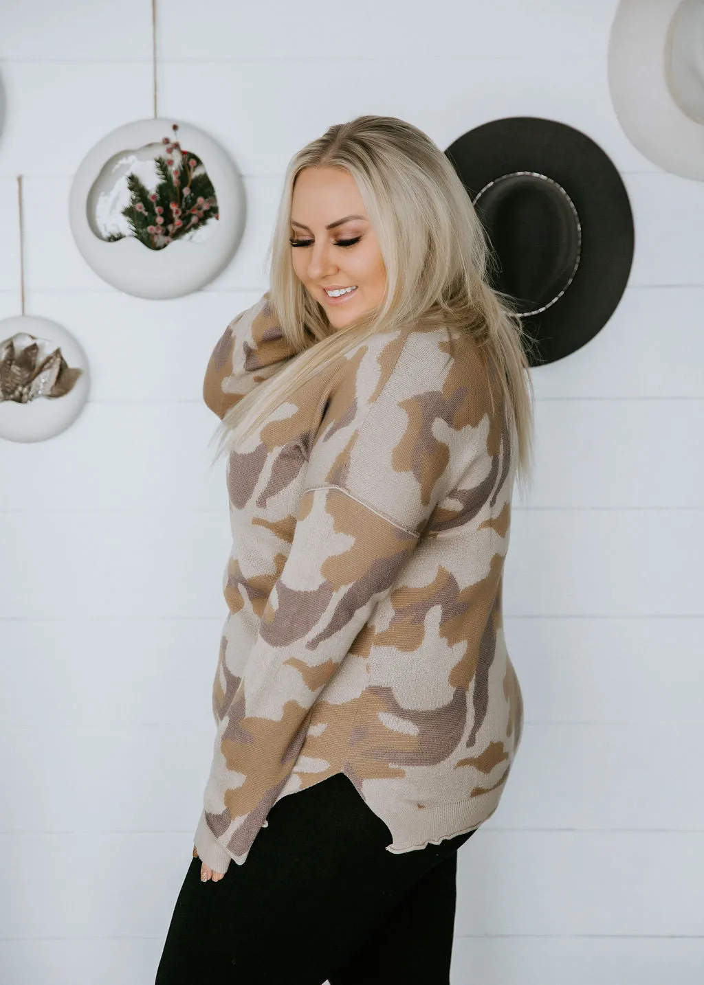 Curvy Harvie Camo Knit Sweater