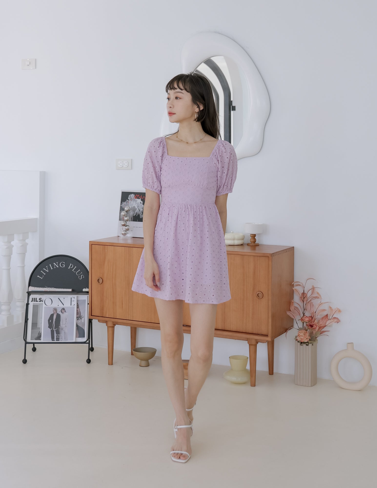 Darla Eyelet Dress Romper in Lavender