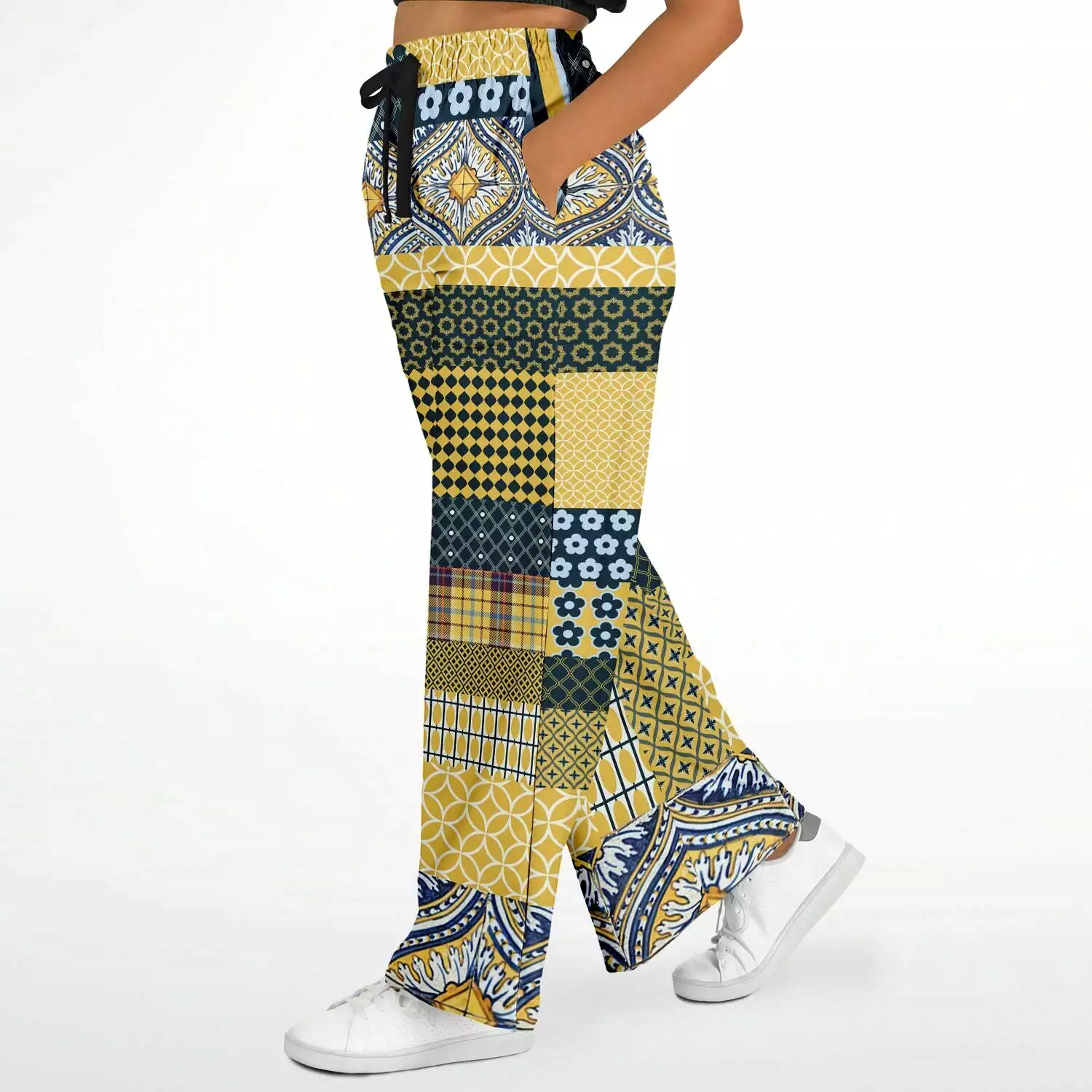 Dauphin Patchwork Print Eco-Poly Stretchy Phat Bellbottoms