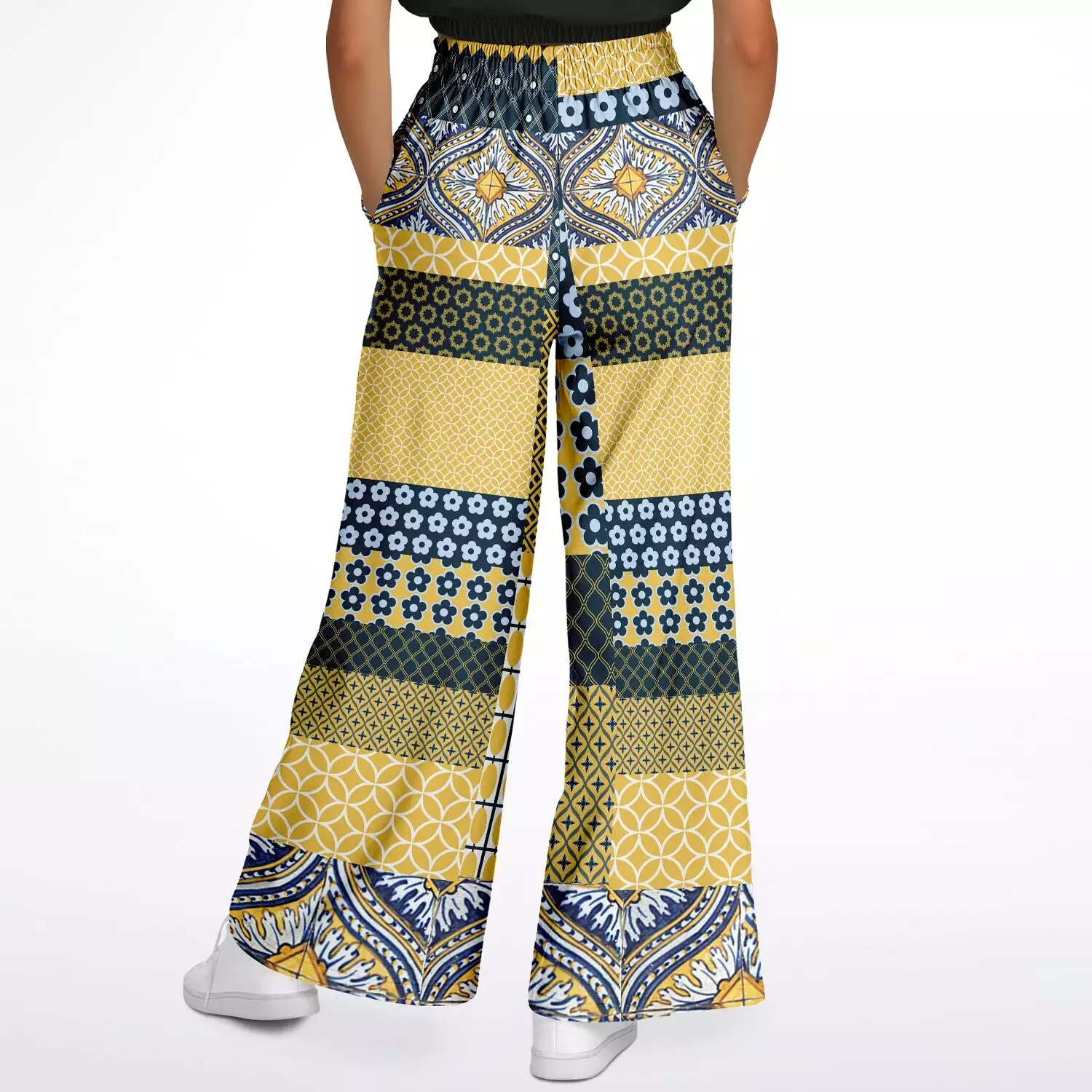 Dauphin Patchwork Print Eco-Poly Stretchy Phat Bellbottoms