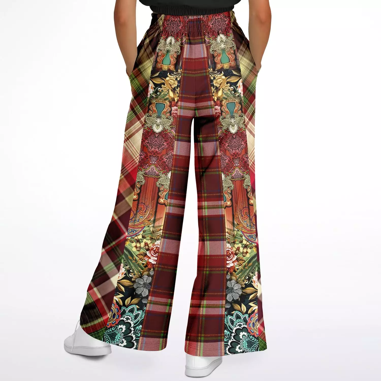 English Rose Plaid Eco-Poly Stretchy Phat Bellbottoms