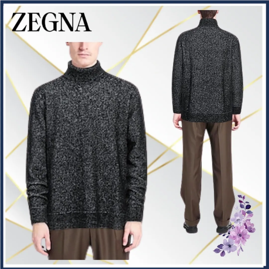 Ermenegildo Zegna  |Wool Cashmere Silk Bi-color Long Sleeves Oversized Luxury