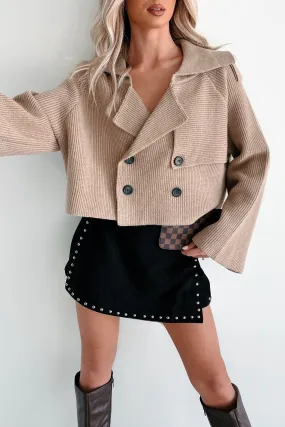 Expressing My Opinion Sweater Knit Crop Trench Jacket (Taupe)