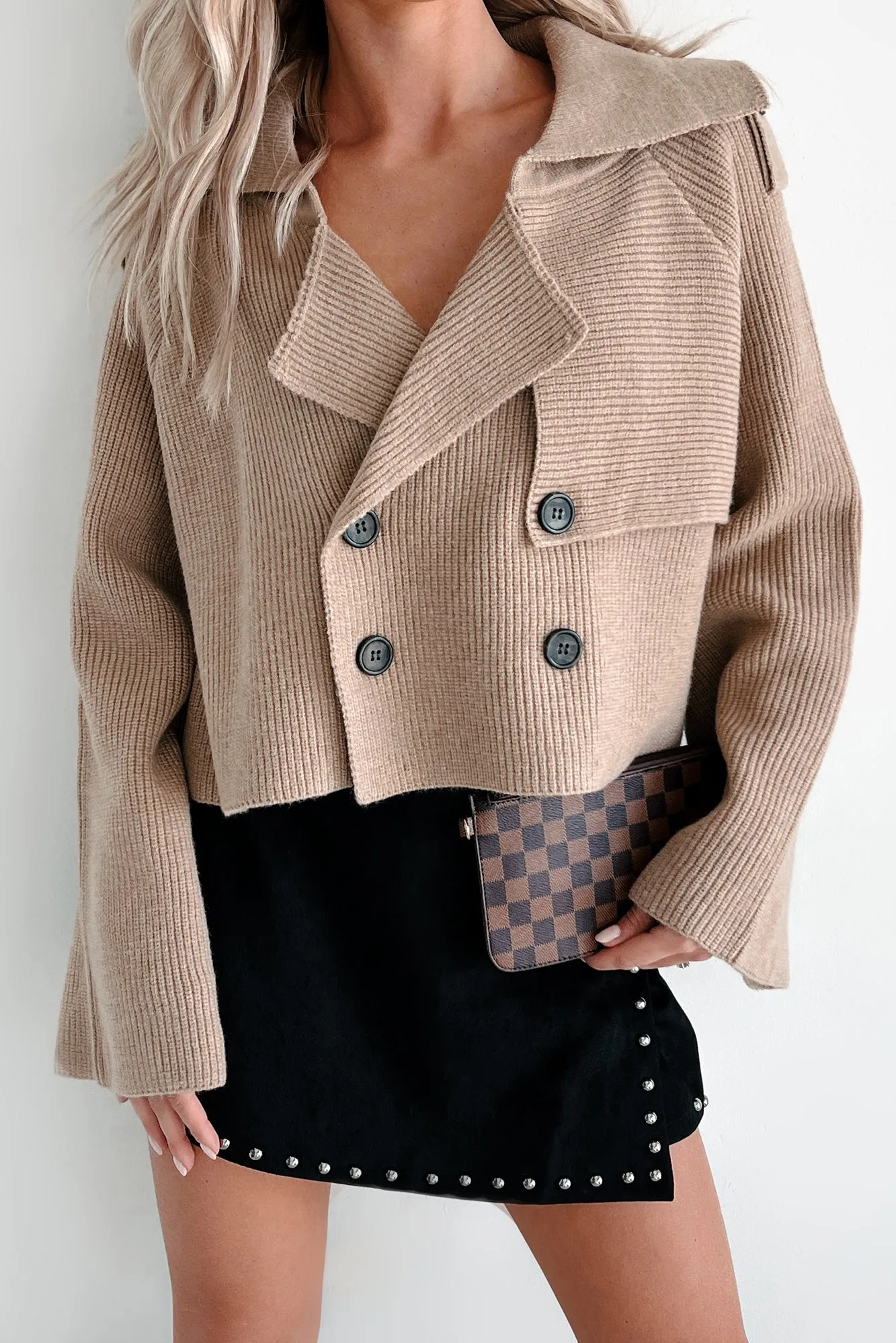 Expressing My Opinion Sweater Knit Crop Trench Jacket (Taupe)