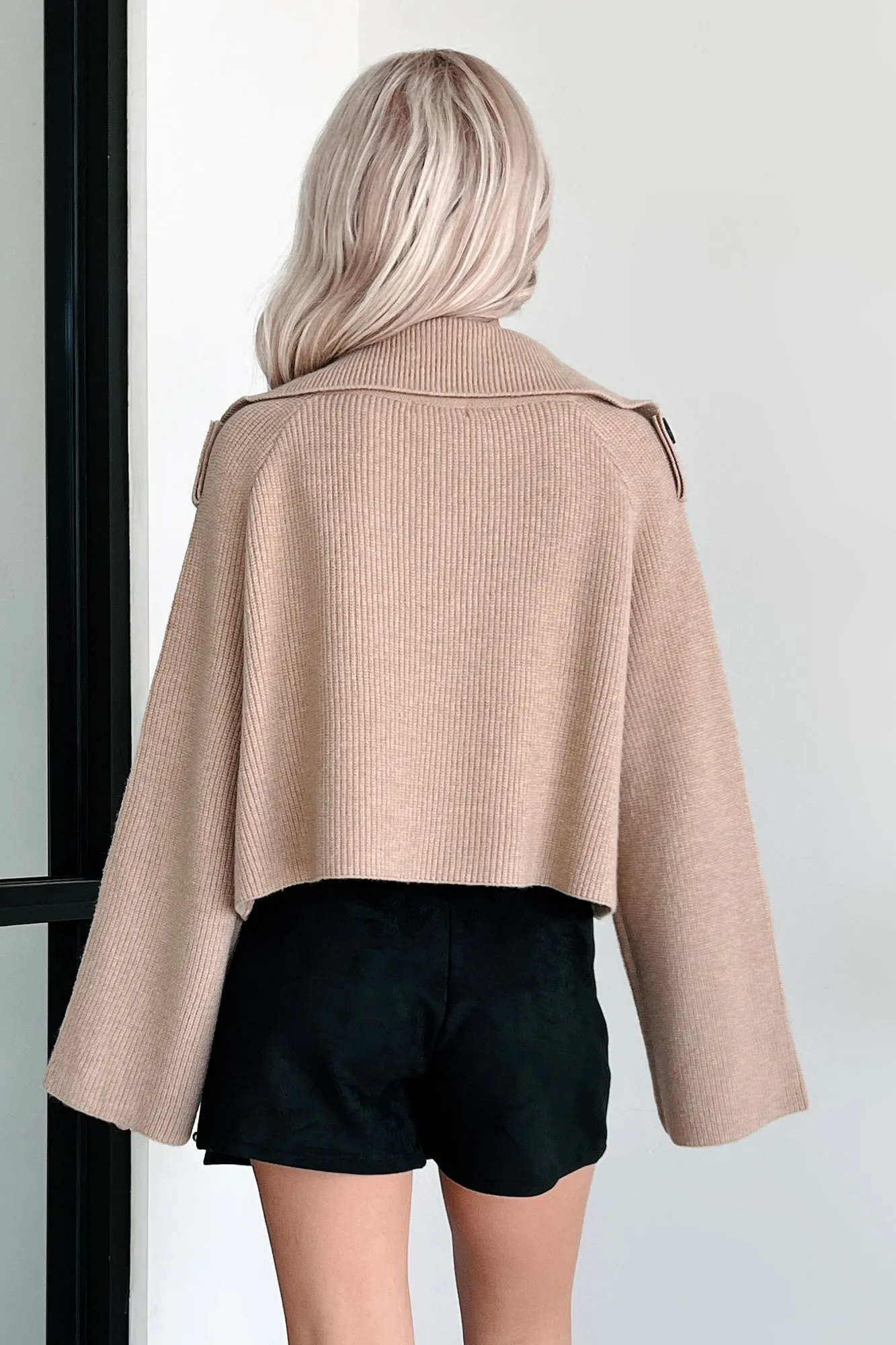 Expressing My Opinion Sweater Knit Crop Trench Jacket (Taupe)