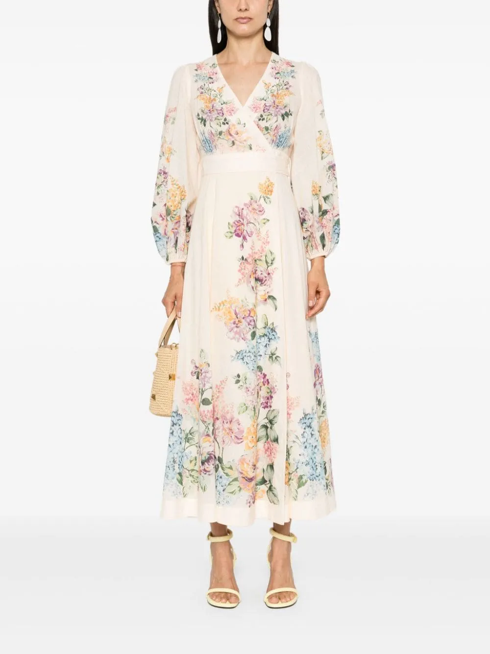 FLORAL PRINT WRAP MIDI DRESS