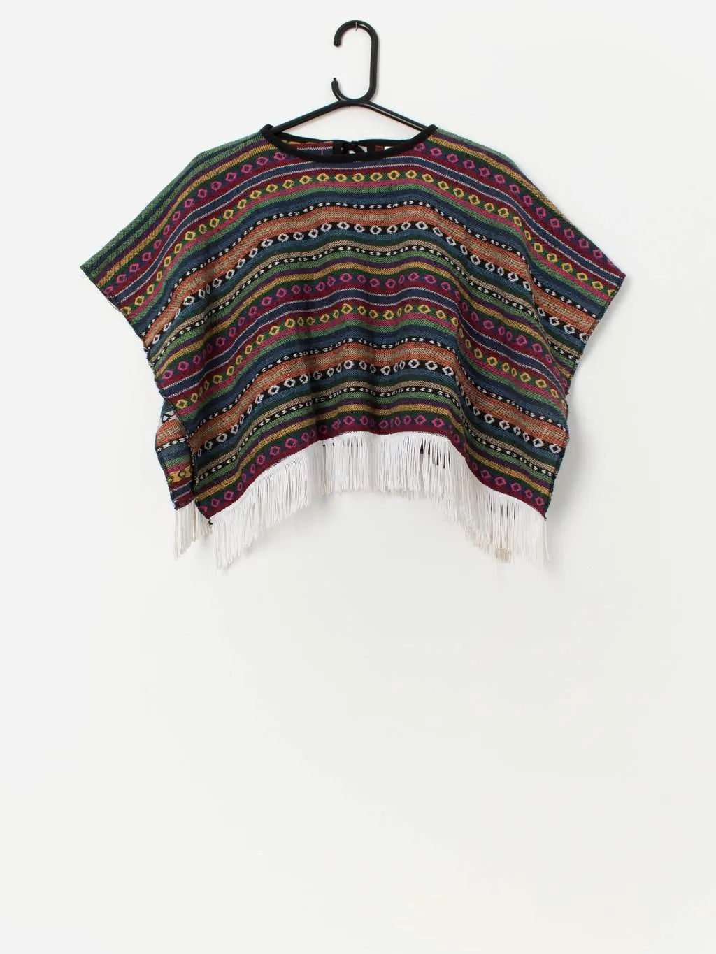 Fringed woven rainbow poncho – Small