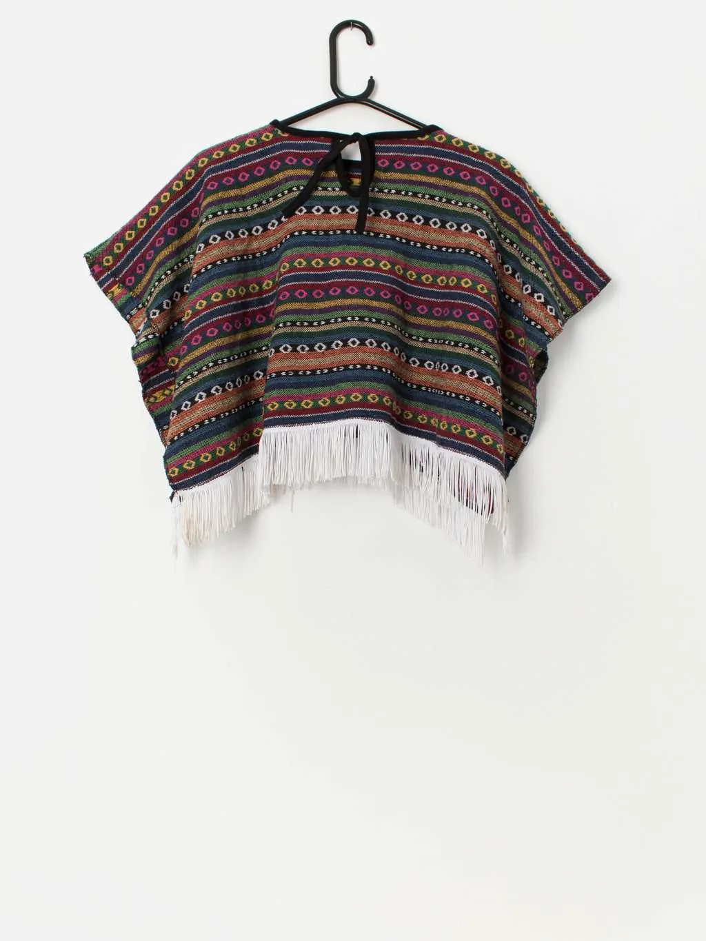 Fringed woven rainbow poncho – Small