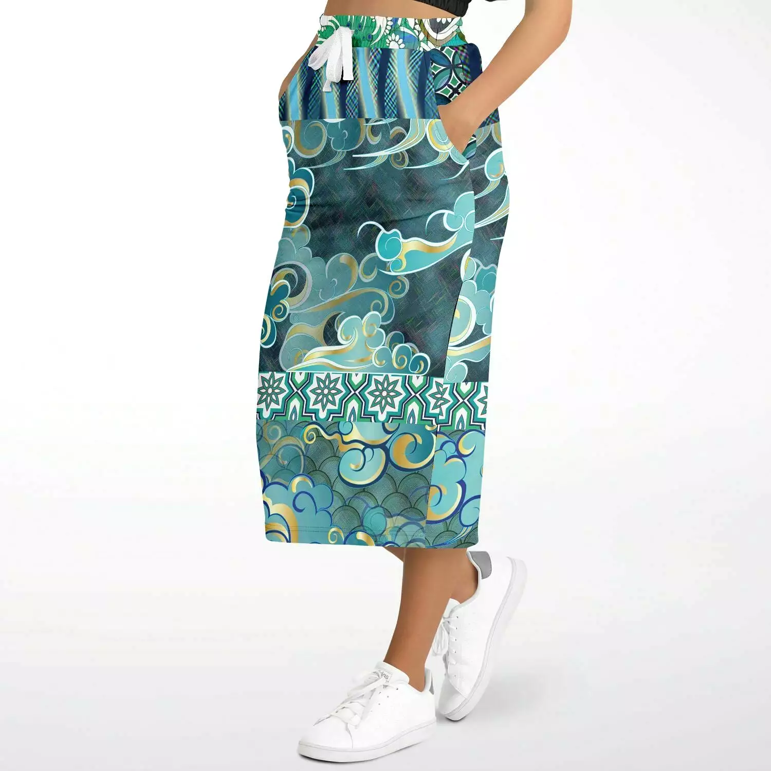 Green Meknes Eco-Poly Long Pocket Skirt