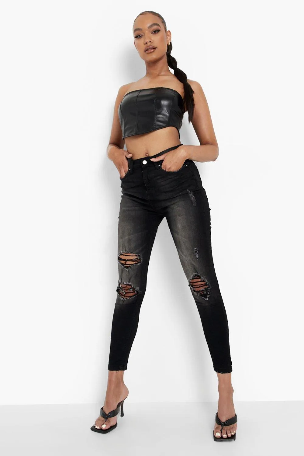 High Rise Distressed Skinny Jeans