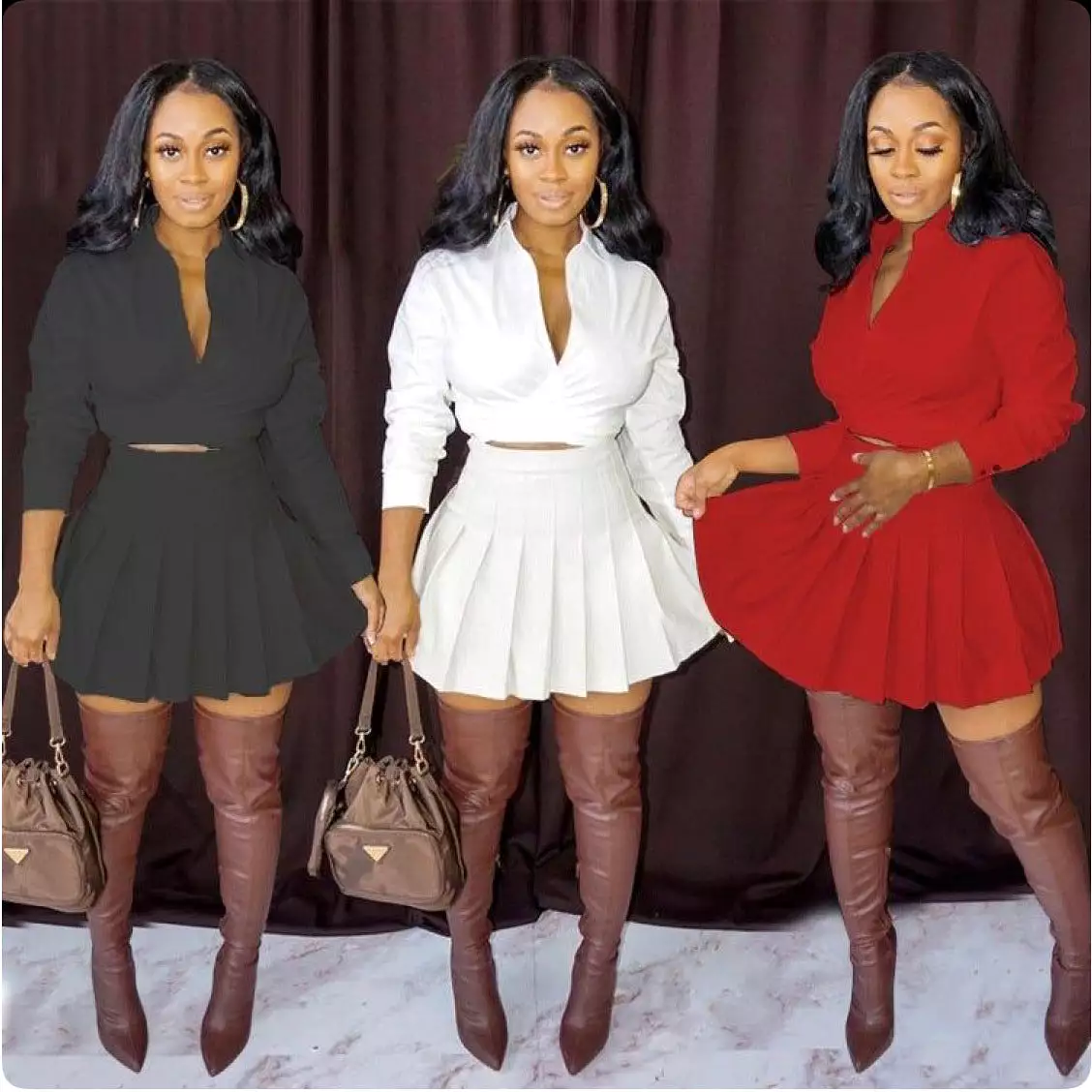 High Waisted Mini Skirt and Long Sleeve Top Set