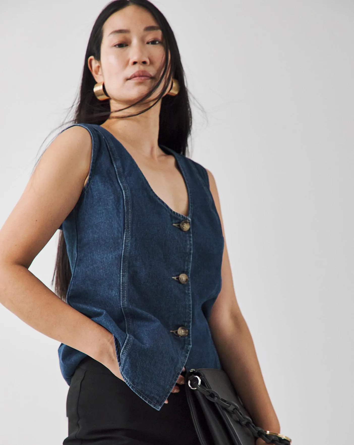 Indigo Denim Longline Waistcoat