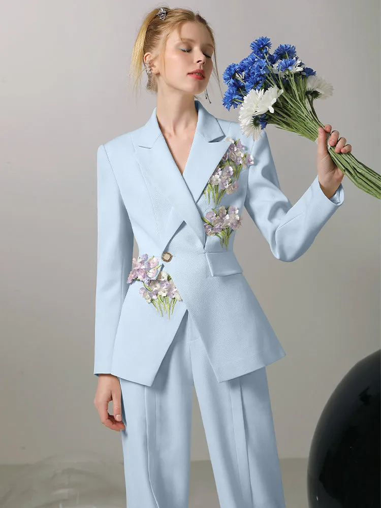 Jacket&Wide-Pants Suit 3D Flower Elegant Nichi Set-Up