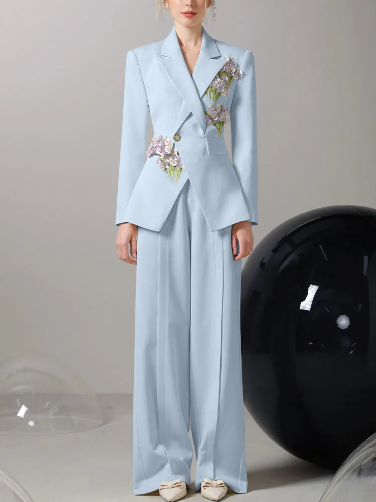 Jacket&Wide-Pants Suit 3D Flower Elegant Nichi Set-Up